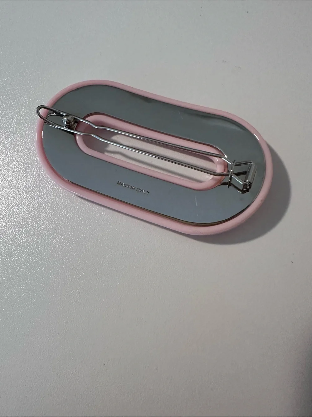 Miu Miu Pink Enamel Logo Hair Clip full inclusion